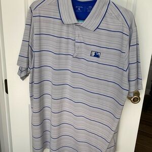 Antigua men’s golf shirt with MLB logo on left chest.